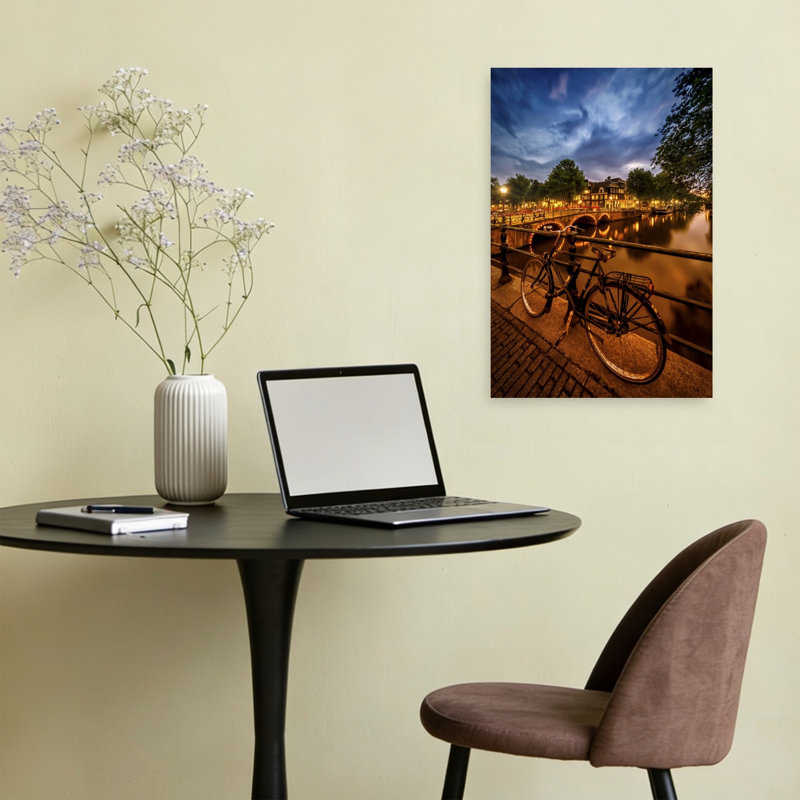 «Amsterdam Night Vélo Peaceful Romantic Serene Architecture City», reproduction d'art murale, 24" H x 16" W