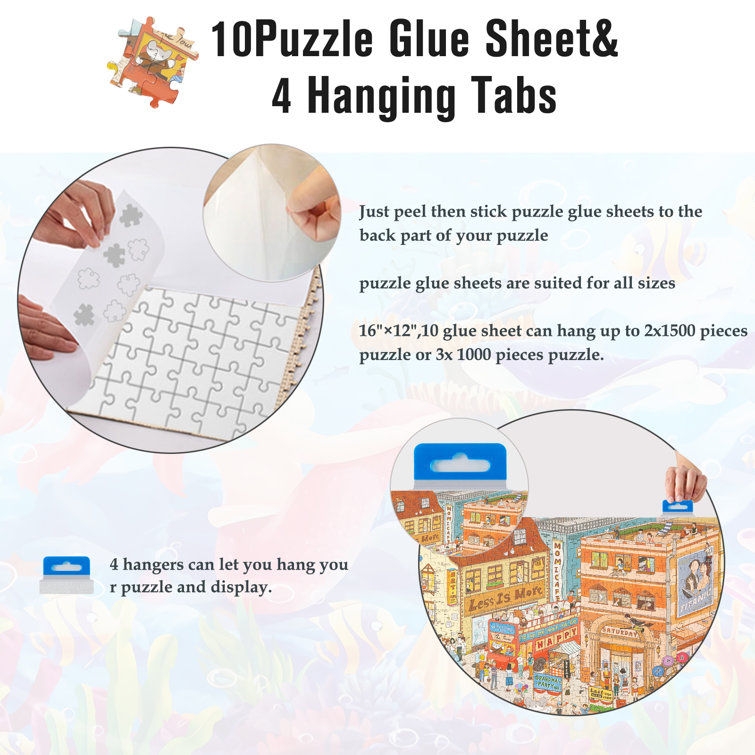 16 Sheets Puzzle Saver, Preserve 4 X 1000 Jigsaw Puzzle Glue Sheets Peel  and Sti
