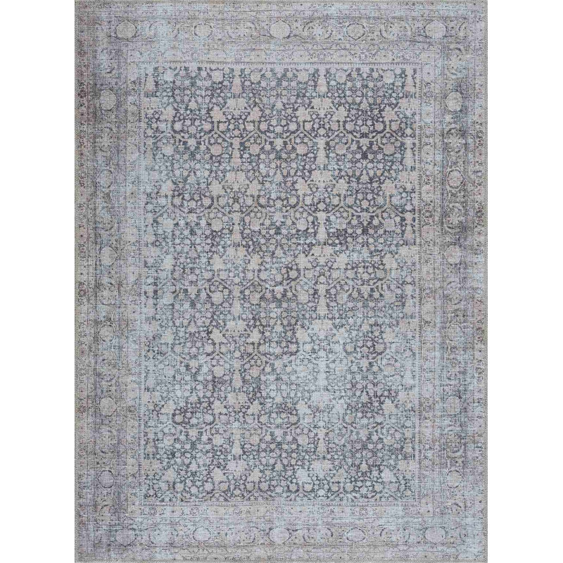 Tapis Sheak Vintage Oriental Traditionnel Gris/Bleu Lavable en Machine, Gris, beige, bleu, 6'7'' x 9'