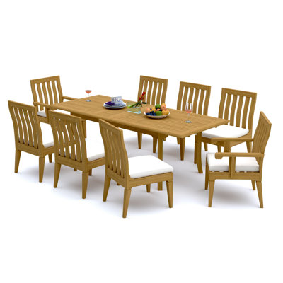 Ensemble de salle à manger 7 pièces en bois de teck de qualité A: table rectangulaire à double extension de 94 po et 6 chaises Caranas (2 et 4 chaises sans accoudoirs) # 11Ca2002