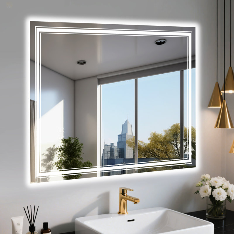Miroir de salle de bain 40 po x 30 po à DEL sans cadre, miroir intelligent, 30,03 po x 40,03 po, Rectangulaire