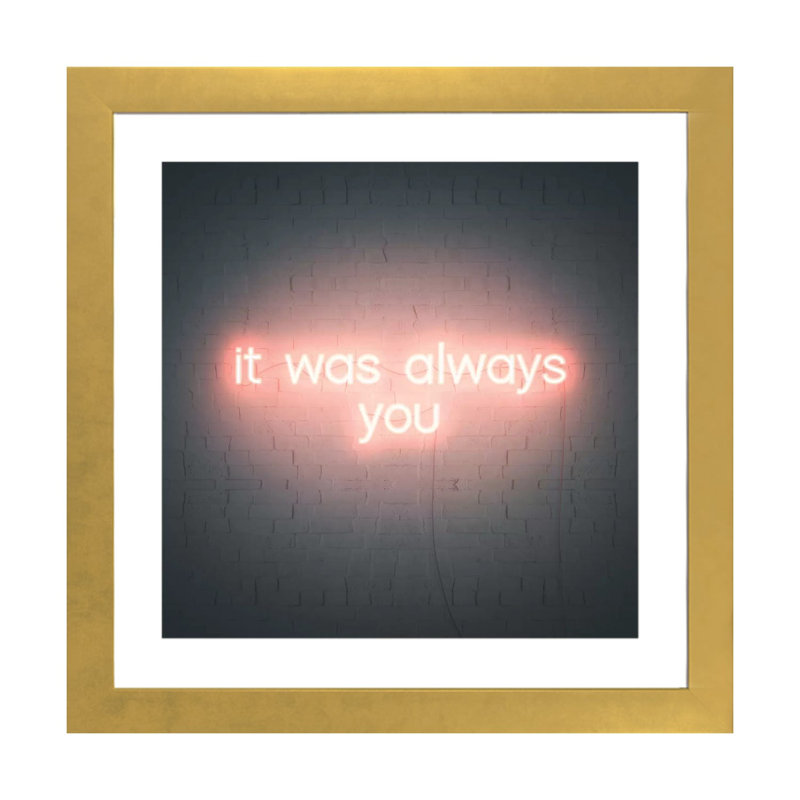 «Neon Love III» par Grace Popp - reproduction d'art textuel, Papier encadré doré, Blanc, H 16 po x l 16 po x p 1 po
