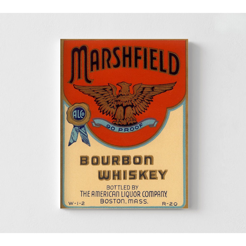 Marshfield Bourbon Whiskey par Vintage Booze Labels, affiche de whisky rétro, idée de cadeau de propriétaire de bar, affiche de bouteille d'alcool rétro