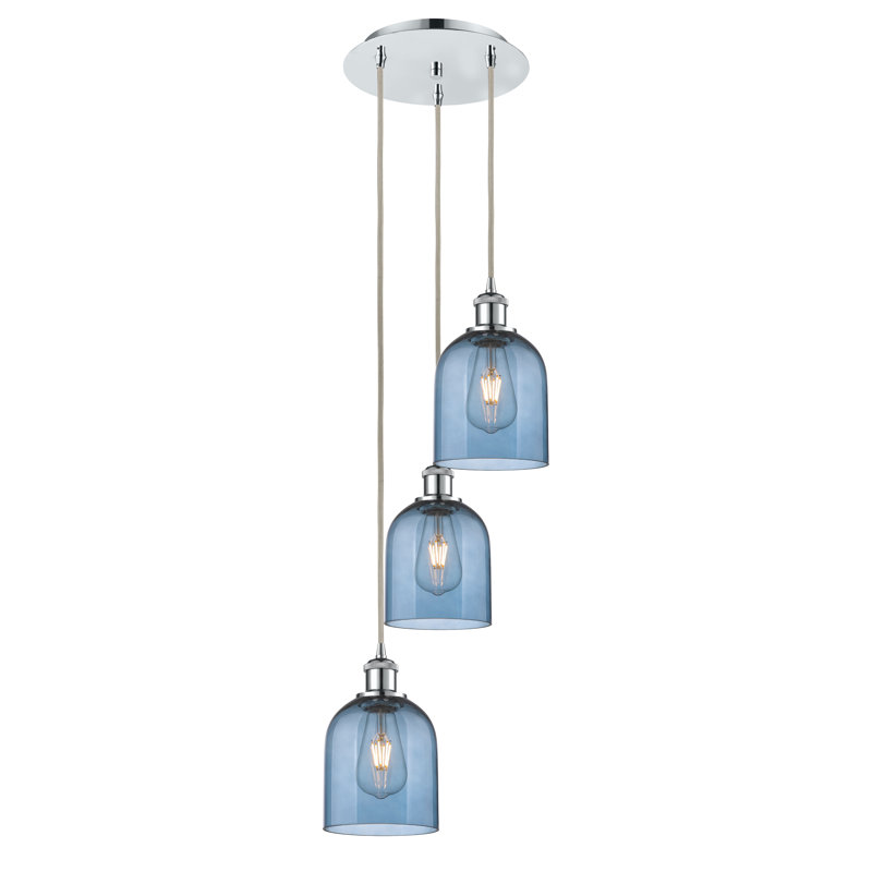Luminaire suspendu grappe 3 lumières Odaniel, Bleu princesse, Chrome poli