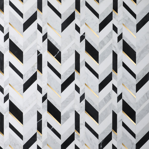 Tyra 11.81 in. x 18.89 in. Polished Marble and Brass Wall Mosaic Tile (1.55 Sq. Ft. / Each)