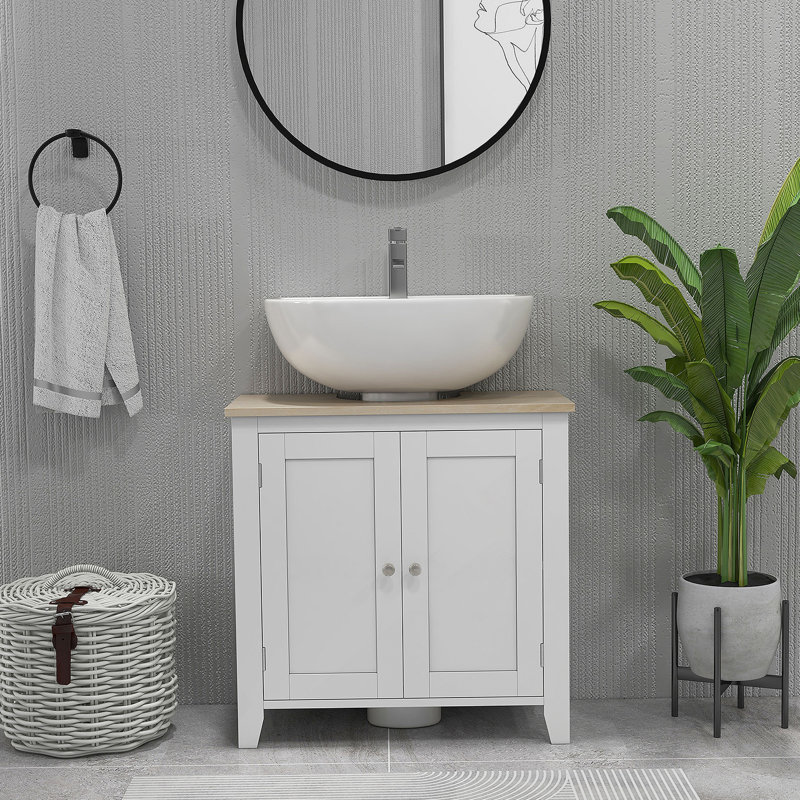 Armoire de rangement à piédestal, sous-lavabo, meuble-lavabo de salle de bain avec U et tablette interne réglable, blanc