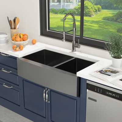 36" L x 21" W Double Bowl SUS304 Stainless Steel Farmhouse/Apron Kitchen Sink