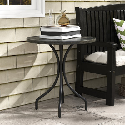 Table basse de balcon: ronde de 26 po avec structure en acier et surface à lattes pour les espaces extérieurs comme le jardin, la cour, le porche, la table de cour arrière grise