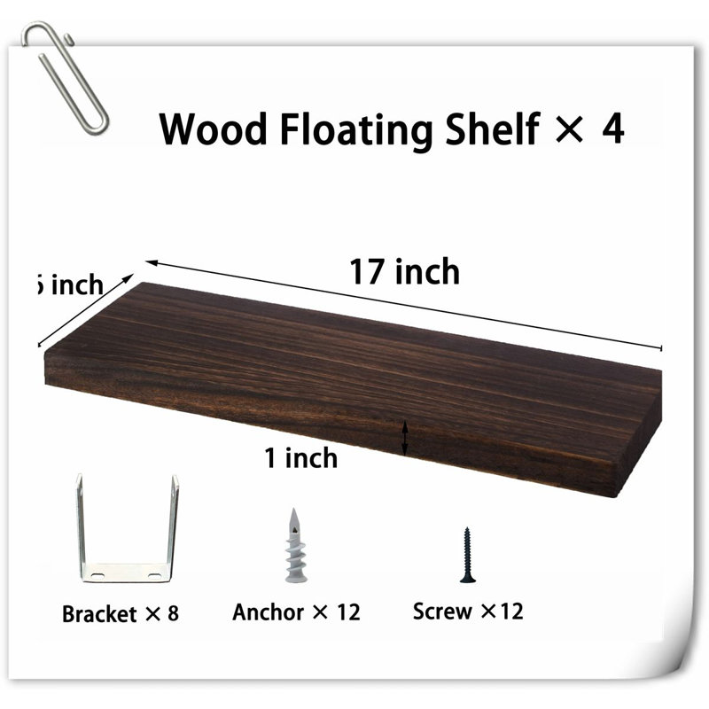 Marquies 4 Piece Solid Wood Floating Shelf, Brown