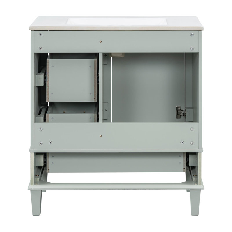 Meuble-lavabo autoportant de 30 po avec lavabo en céramique, Vert/doré