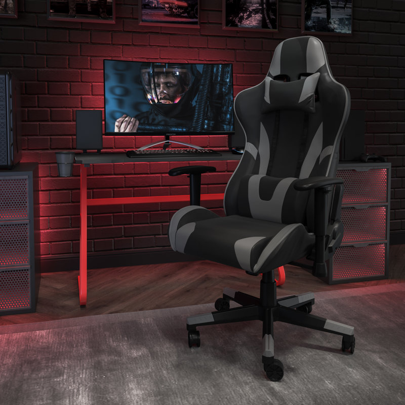 Inbox Zero Hiten Adjustable Ergonomic Faux Leather Swiveling PC & Racing Game Chair, Gray