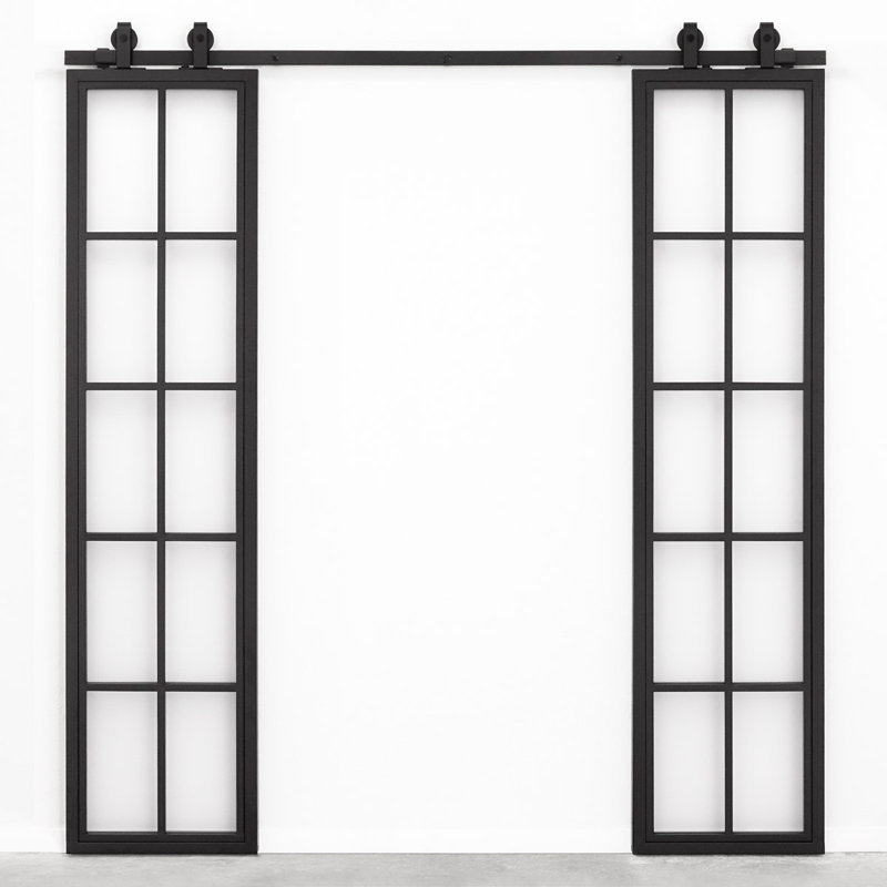 Double System Sliding Door with Black Frame Frosted Glass, 104cm X  214cm, Black