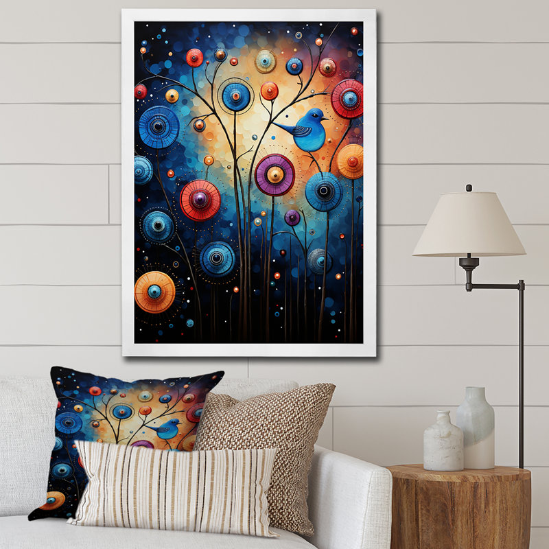 Symphonie animée bleue - Art mural, Cadre flottant noir, H 20 po x l 12 po x P 1 po