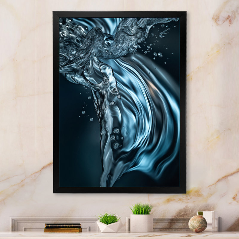 «Blue Wave and Waveform Dreams I» sur toile, H 44 po x l 34 po x P 1,5 po, Cadre simple noir