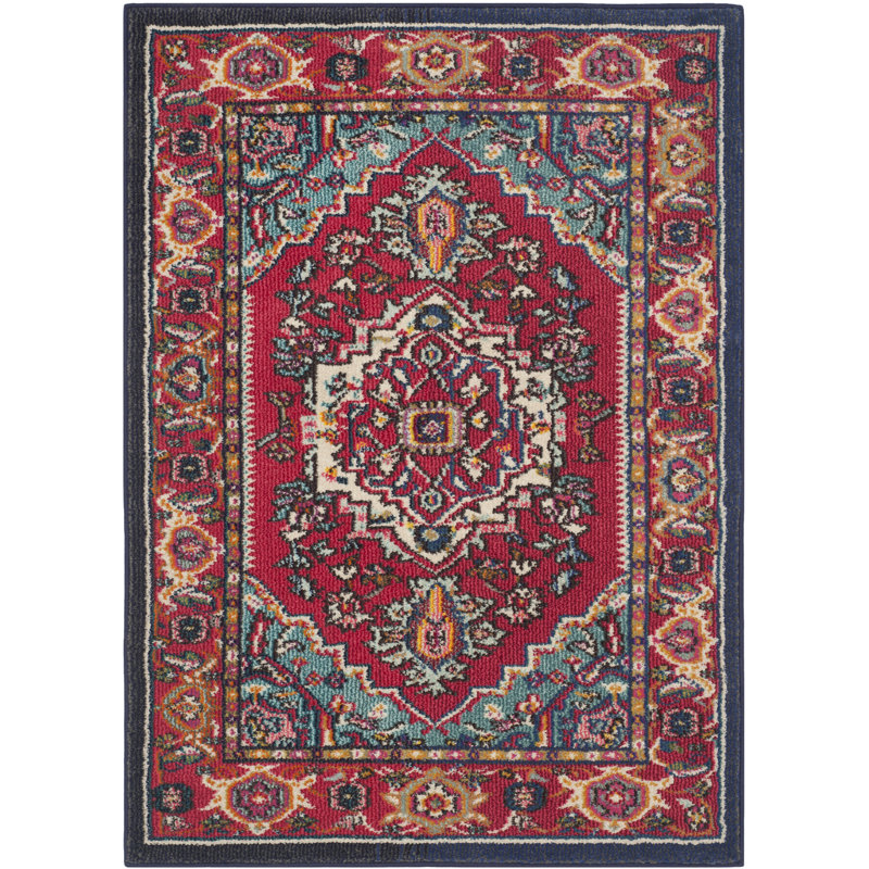 Tapis oriental rouge / turquoise Hertzler, Rectangle 3 pi 4 po x 4 pi 7 po