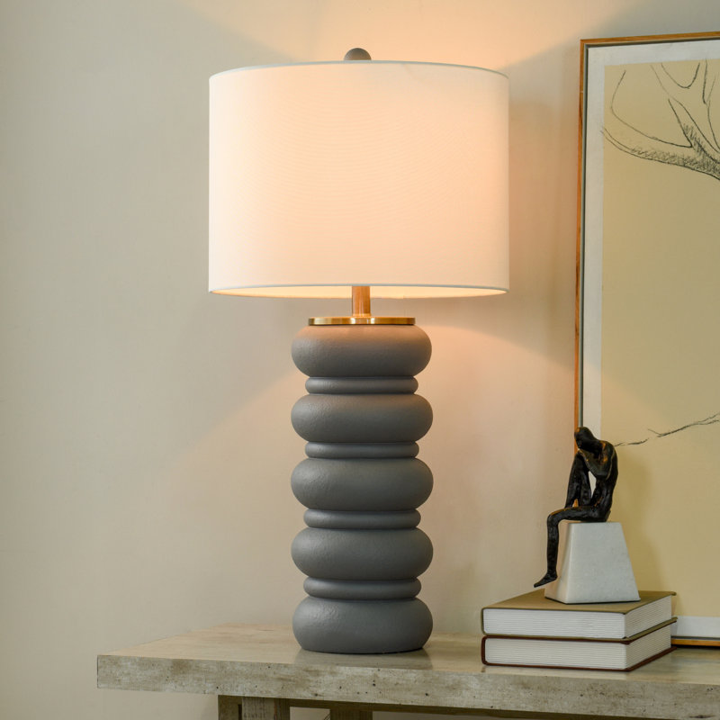 Degges - Lampe de table transitionnelle - Abat-jour blanc, Gris anthracite givré