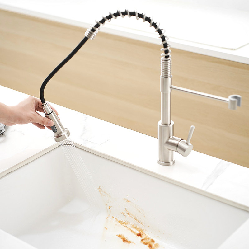 Robinet de cuisine avec douchette extractible en acier inoxydable, Nickel brossé
