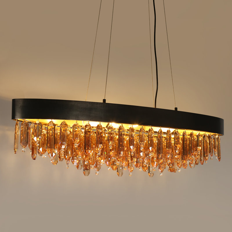 Lustre rectangulaire en cristal pour îlot de cuisine à 10 lumières Jocsan