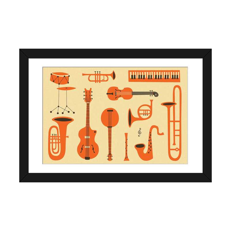 «Just Jazz I», impression sur toile, H 16 po x l 24 po x P 1 po, Papier d'art encadré noir, Blanc