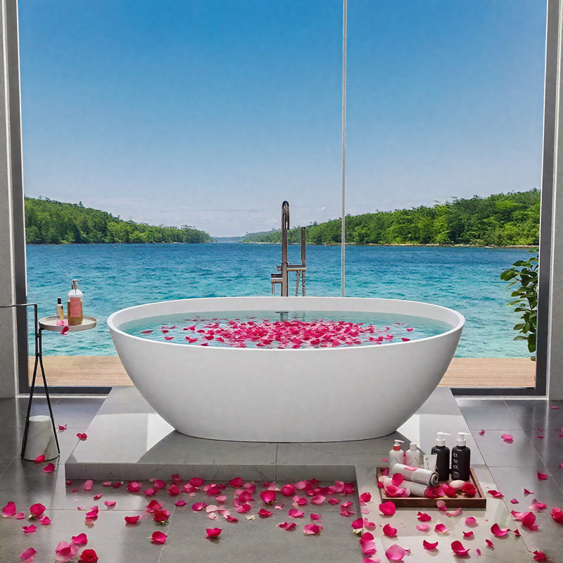 Contemporary Glossy White Deep Soaker Tub Freestanding Bathtub 71 X 35 X 22 Inch Eco-Friendly Gracefully Shaped With Drain 18729-6