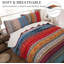 Ensemble de courtepointe à rayures pour lit très grand 3 pièces Boho