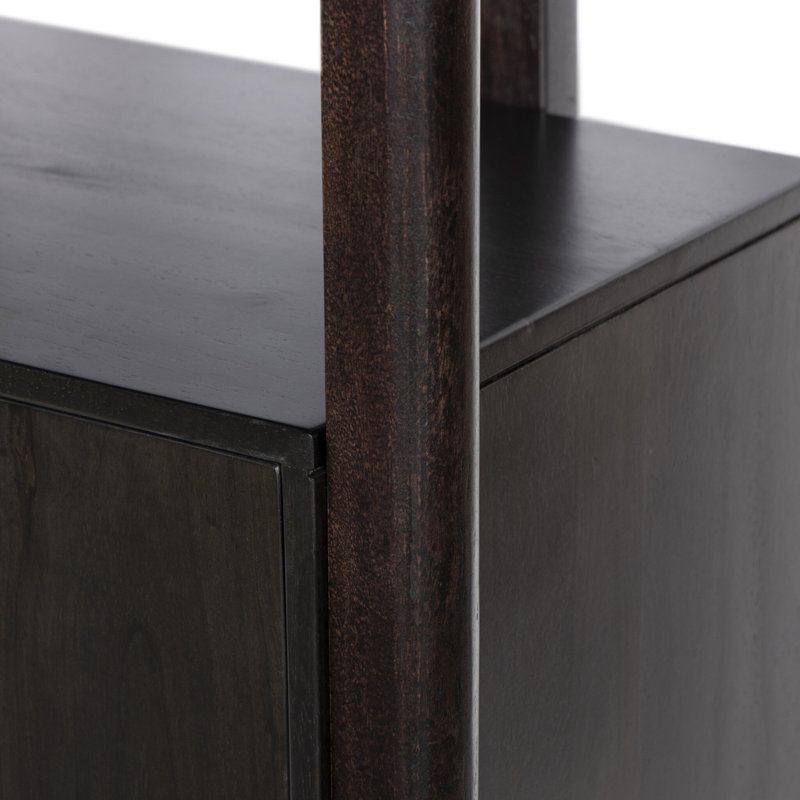 Reza Solid Wood Bookcase, Worn Black Parawood