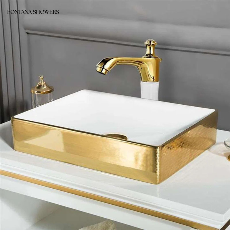 Lavabo vasque rectangulaire en céramique et perle blanche avec capteur de mouvement sans contact Fontana