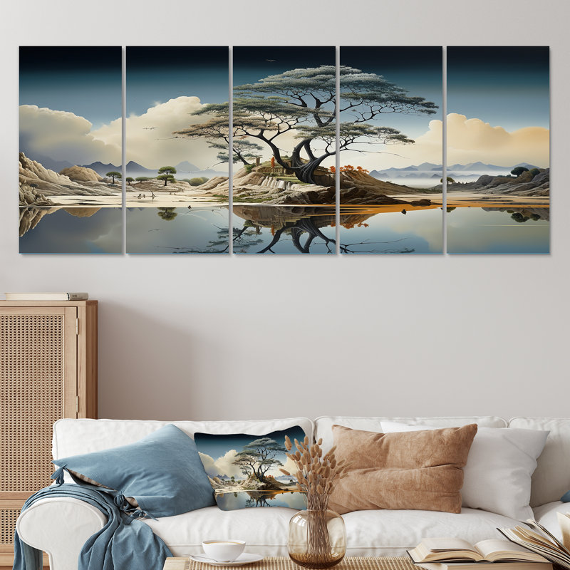 "5", "Paysage du désert surréalisme III", H 28 po x l 60 po
