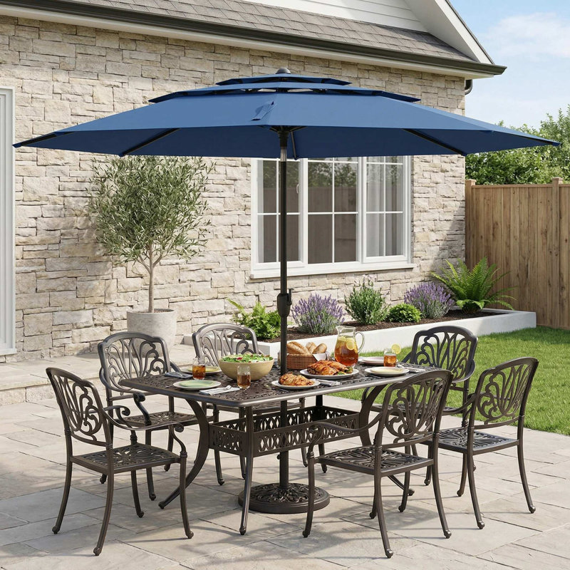 Parasol de patio aéré à 3 niveaux avec réglage à bouton-poussoir durable et facile à ajuster de 10 pi pour une utilisation dans la cour arrière au bord de la piscine