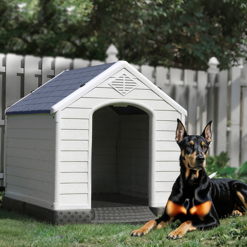 Aunyae Plastic Portable Dog House, Blue, 32" H x 31" W x 34" D