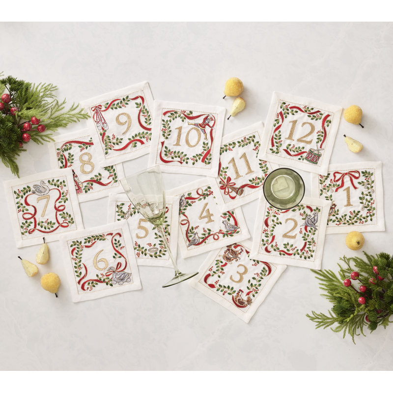 Xmas Carol 12-Piece Cocktail Napkin Set