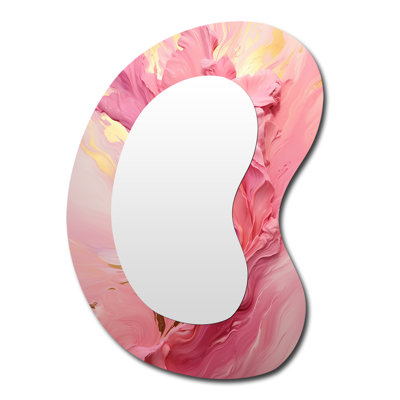 Eustolia Pink Radiant Dusk Dream II - Abstract Collages Asymmetrical Unique Mirror, Pink Unique Shape Large Wall Mirror, Printed Metal Art