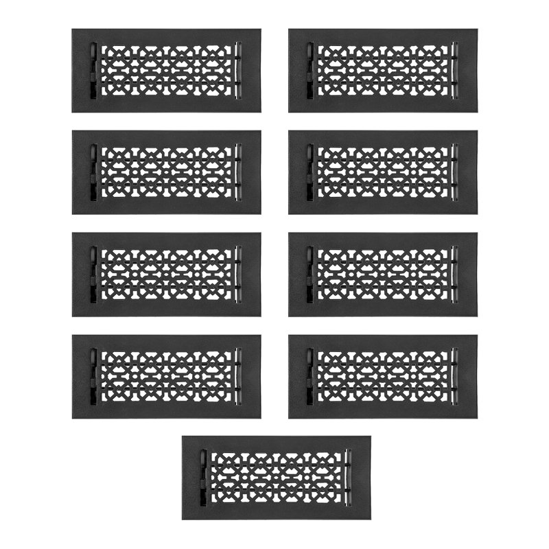 PAQUET de 9 évents en fonte Achtek 4 po x 10 po (ouverture totale 5-1 / 2 po x 11-3 / 4 po), Noir thermolaqué