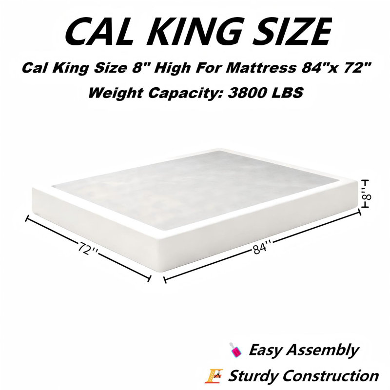 Sommier tapissier de 8 pouces (20 cm) pour matelas California King, structure métallique robuste, capacité de 1724 kg, profil haut compatible avec tous les types de matelas, montage facile, housse en tissu