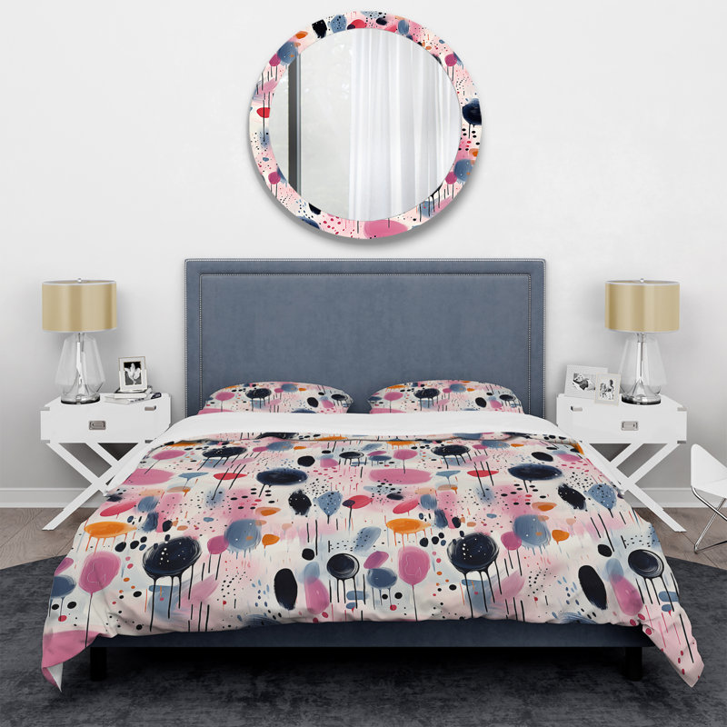 Literie rose et beige Harmony Strokes, Housse de couette pour grand lit et 2 taies décor