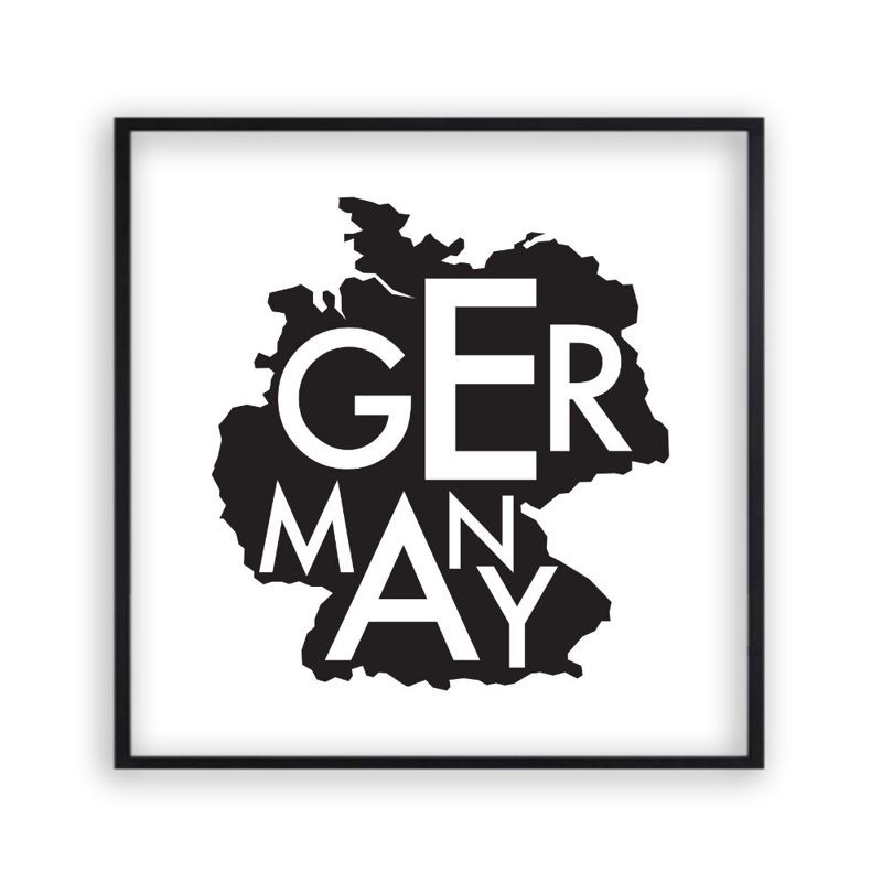Germany Map - Print, 30 cm H x 30 cm W x 2.5 cm D, Matt Black Frame