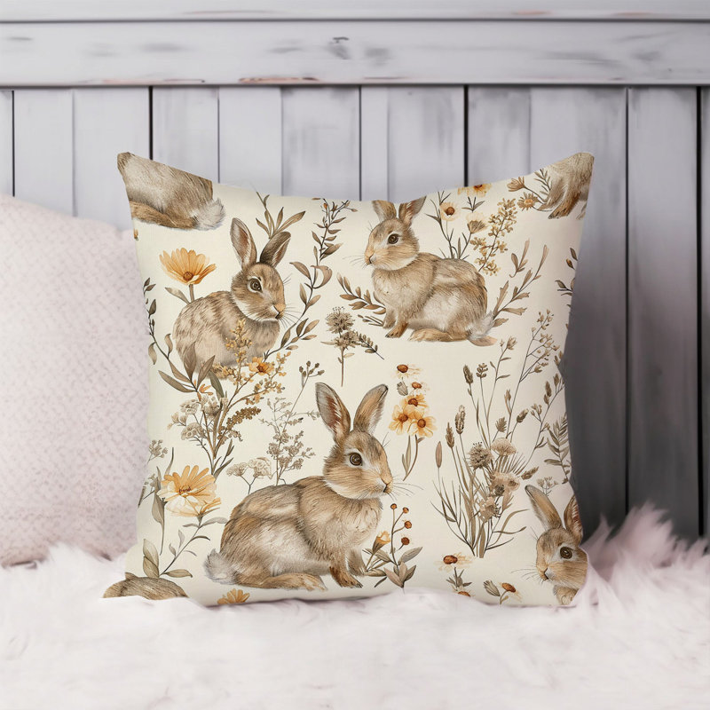 Animals Easter Bunny Rabbits VIII Cottage Throw Pillow Cover, Square 18"