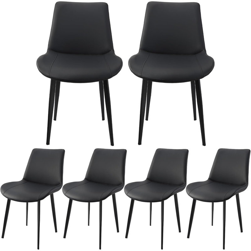 Modern PU Leather Upholstered Dining Chairs With Sturdy Metal Legs (Set Of 6), Black