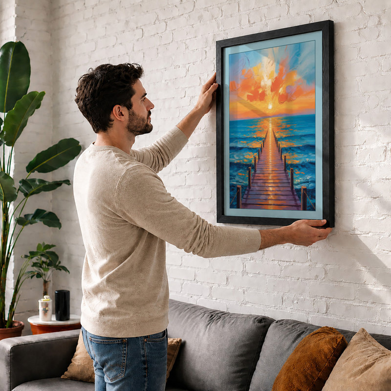 Pier at Sunset Coastal - Framed Print, Walnut, A4 - 29.7 x 21.0 cm
