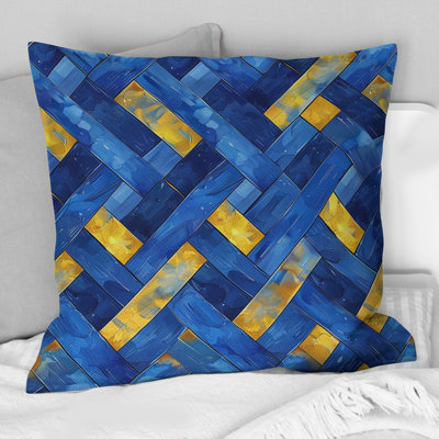 Coussin moderne bleu et jaune Basketweave II