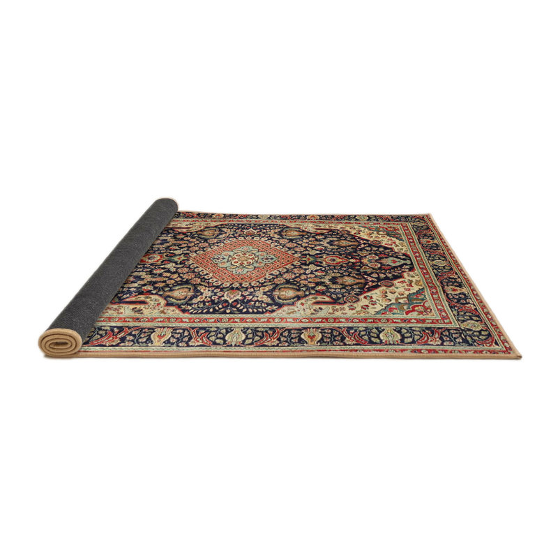 Tapis rouge/brun/bleu traditionnel Harb, Rond 5 pi