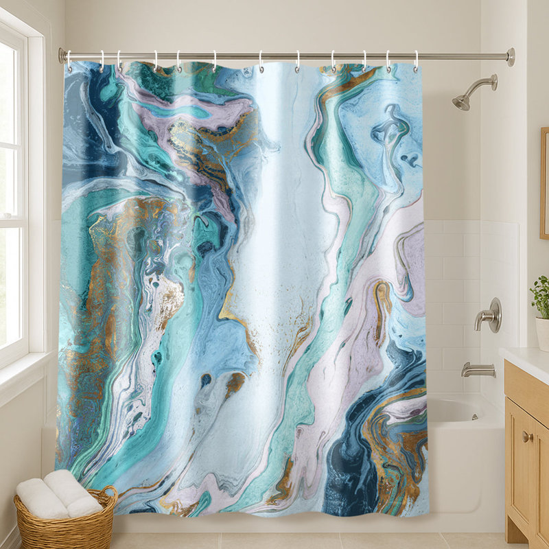 Rideau de douche abstrait marbré pétrole par PI Creative Art, Aigue-marine