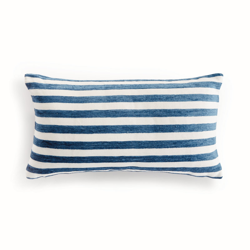Striped Indoor/Outdoor Reversible Throw Pillow, Rectangular 12"H x 22"W, Dark Blue