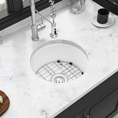 18" Ceramic Sink - Single Bowl, Dual Mount Installation, Heat And Discoloration , White With Drain Bottom Grid Style, To Chipping Discoloration,