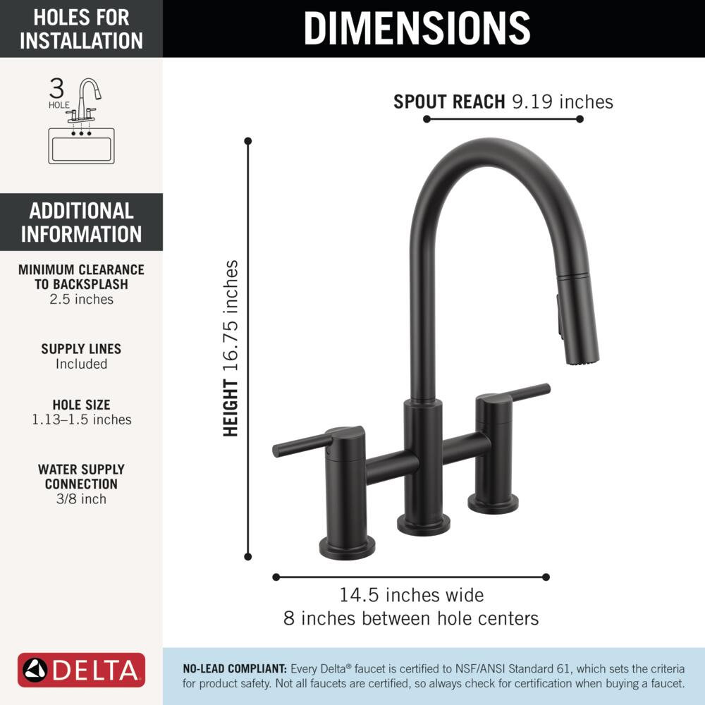 Nicoli Pull-Down Bridge Kitchen Faucet, Matte Black