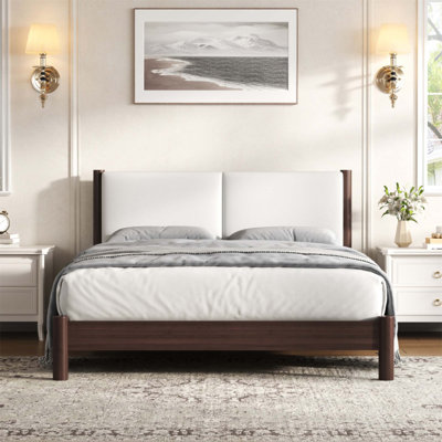 Sturdy Wooden Platform Bed with PU Leather Headboard, Modern and Durable for Comfortable Sleep(Without Mattress)
