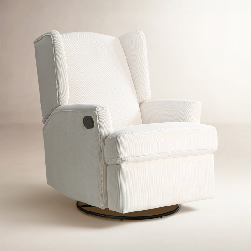Fauteuil à oreilles oscillant inclinable pour chambre de bébé Heming, Velours côtelé ivoire