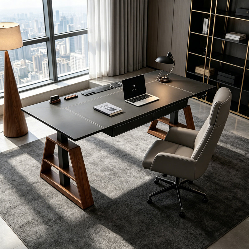 Bureau d'écriture avec tiroirs Black Stone, H 49,21 po x l 70,79 po x P 31,42 po