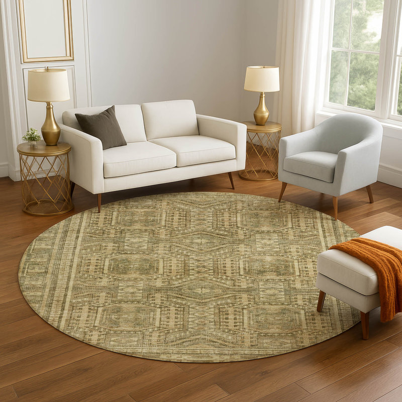 Premium Machine Washable Mayfield Border Rug, Round 8'