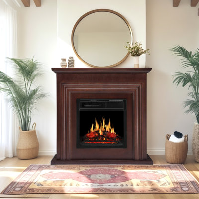 Meuble télé 36,17 po avec foyer inclus avec télécommande, flamme réglable, brun